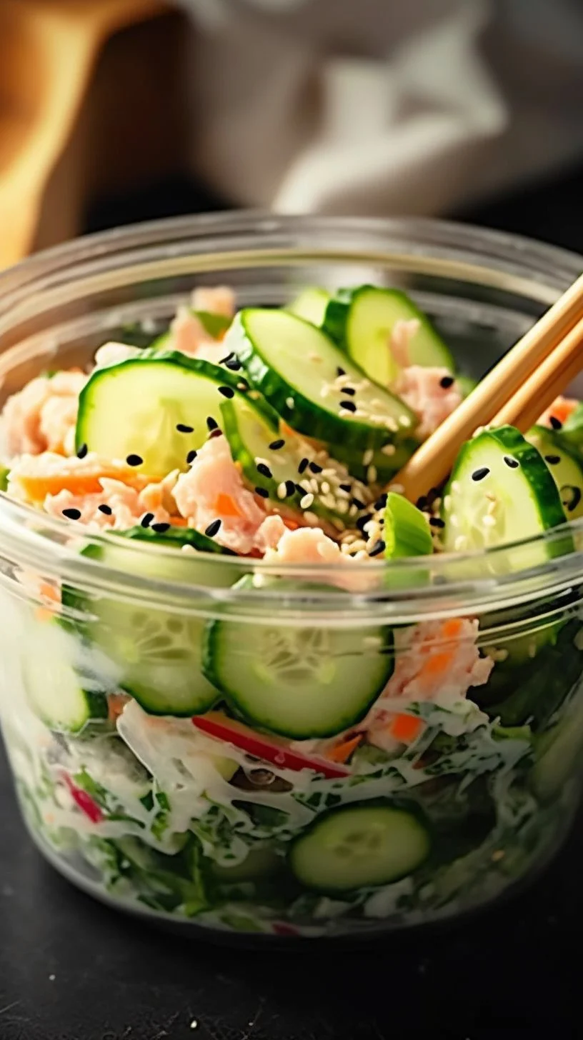 Delicious sushi cucumber salad with fresh ingredients and colorful presentation