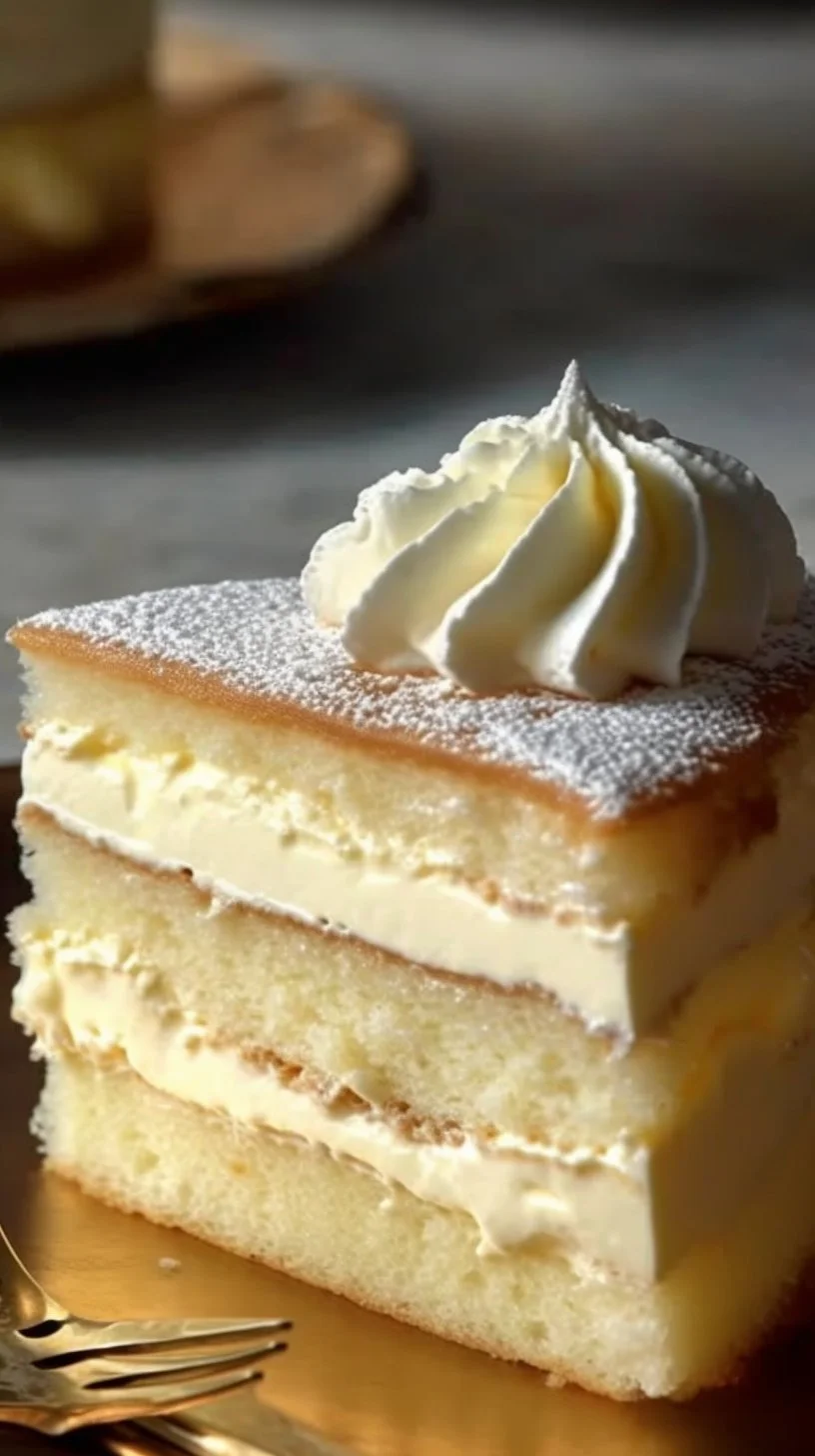 Vanilla Custard Cream Squares served on a plate, showcasing creamy layers and a golden crust