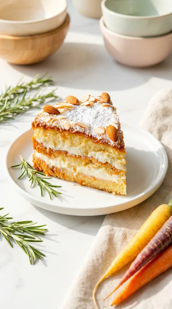 Delicious homemade Almond Tart with Cream topped with almond slivers