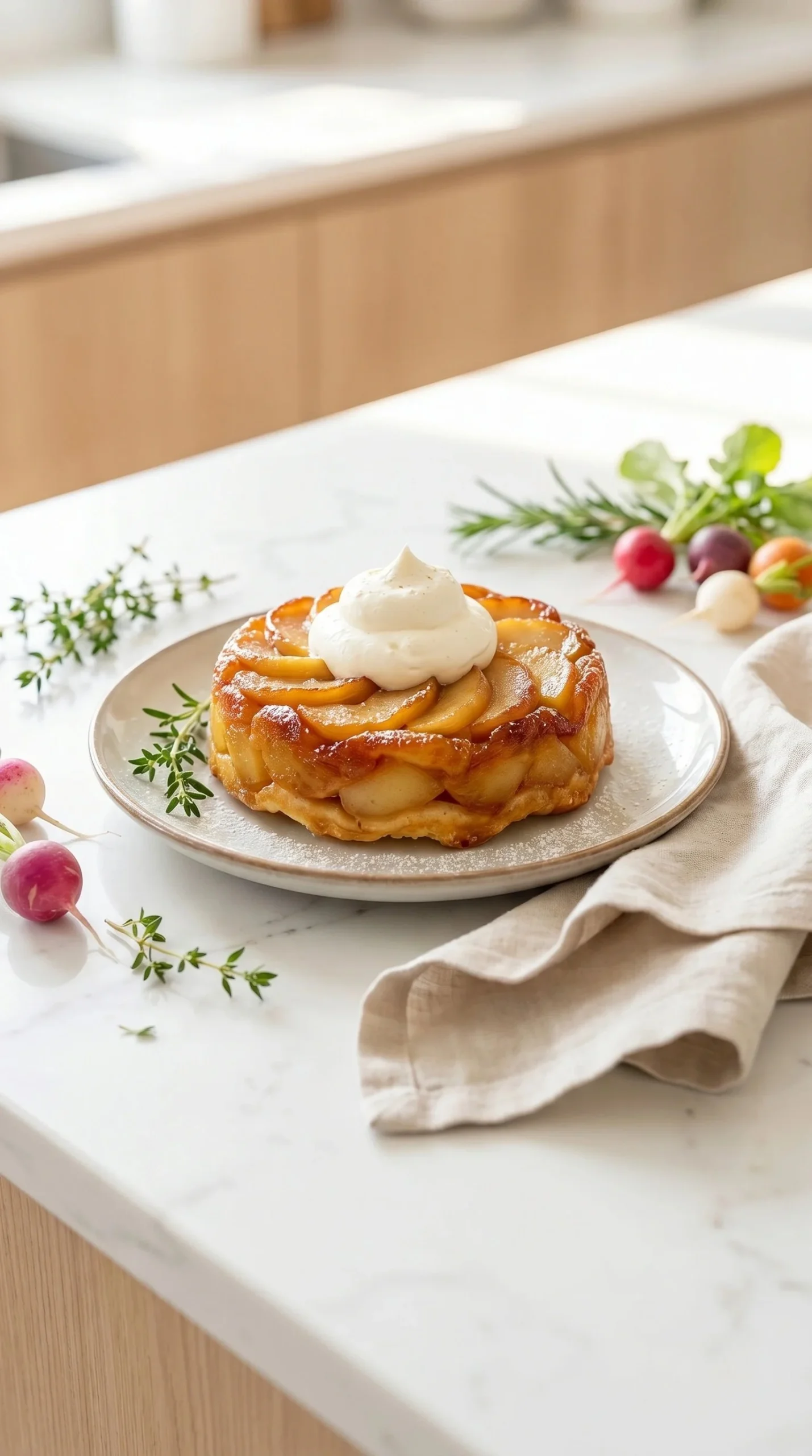 Delicious Apple Mascarpone Fondant dessert with fresh apple slices and cream