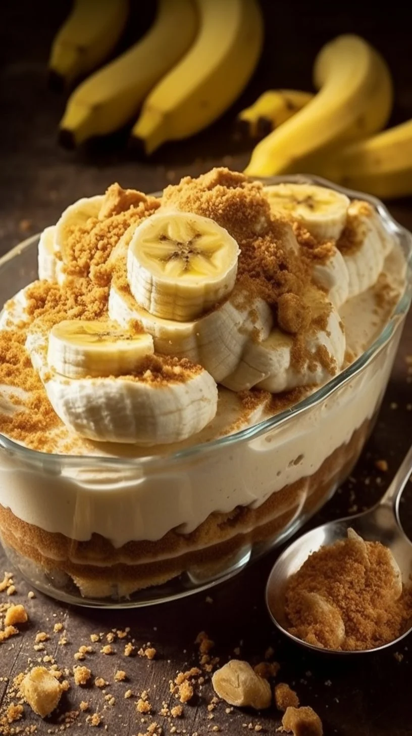 Creamy Biscoff Banana Pudding with layers of Biscoff cookies and banana slices