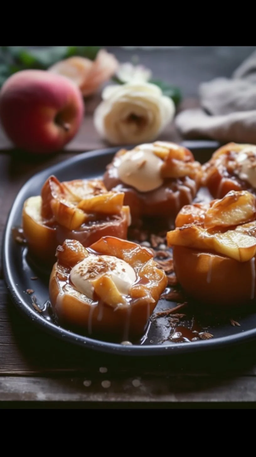 Delicious blooming grilled apples served on a plate