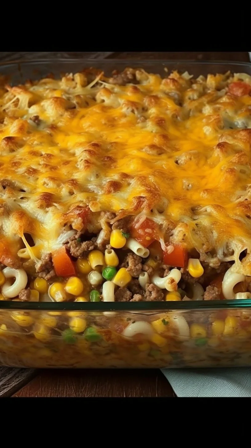 Cheesy Beef Macaroni Bake with creamy cheese and savory beef