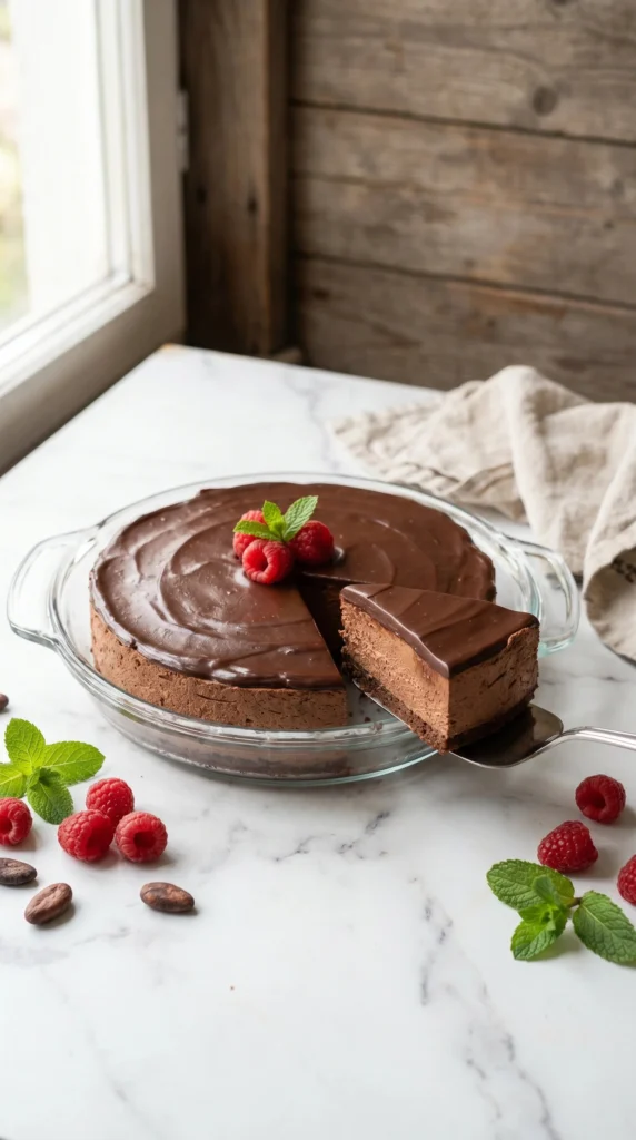 Decadent chocolate cake decorated with chocolate frosting and sprinkles