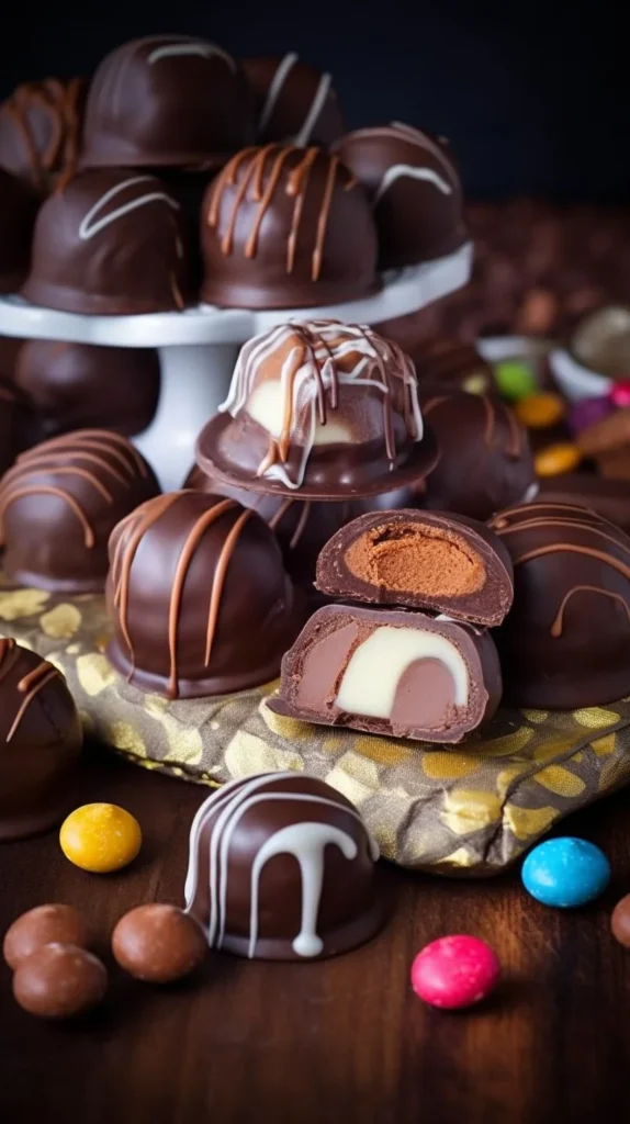 Chocolate Peanut Butter Cup Cookie Dough Truffles on a plate