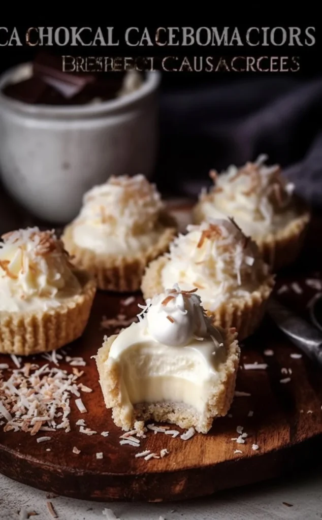 Coconut Cream Cheesecake Bites with a creamy coconut topping and graham cracker crust