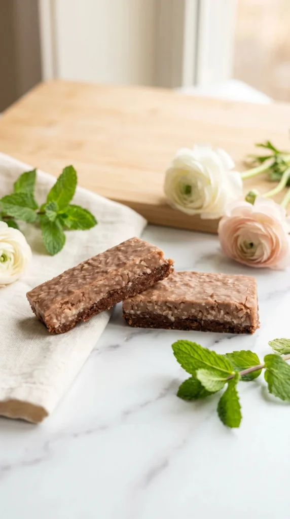 Delicious Coconut Rough Slice dessert with chocolate and coconut layers