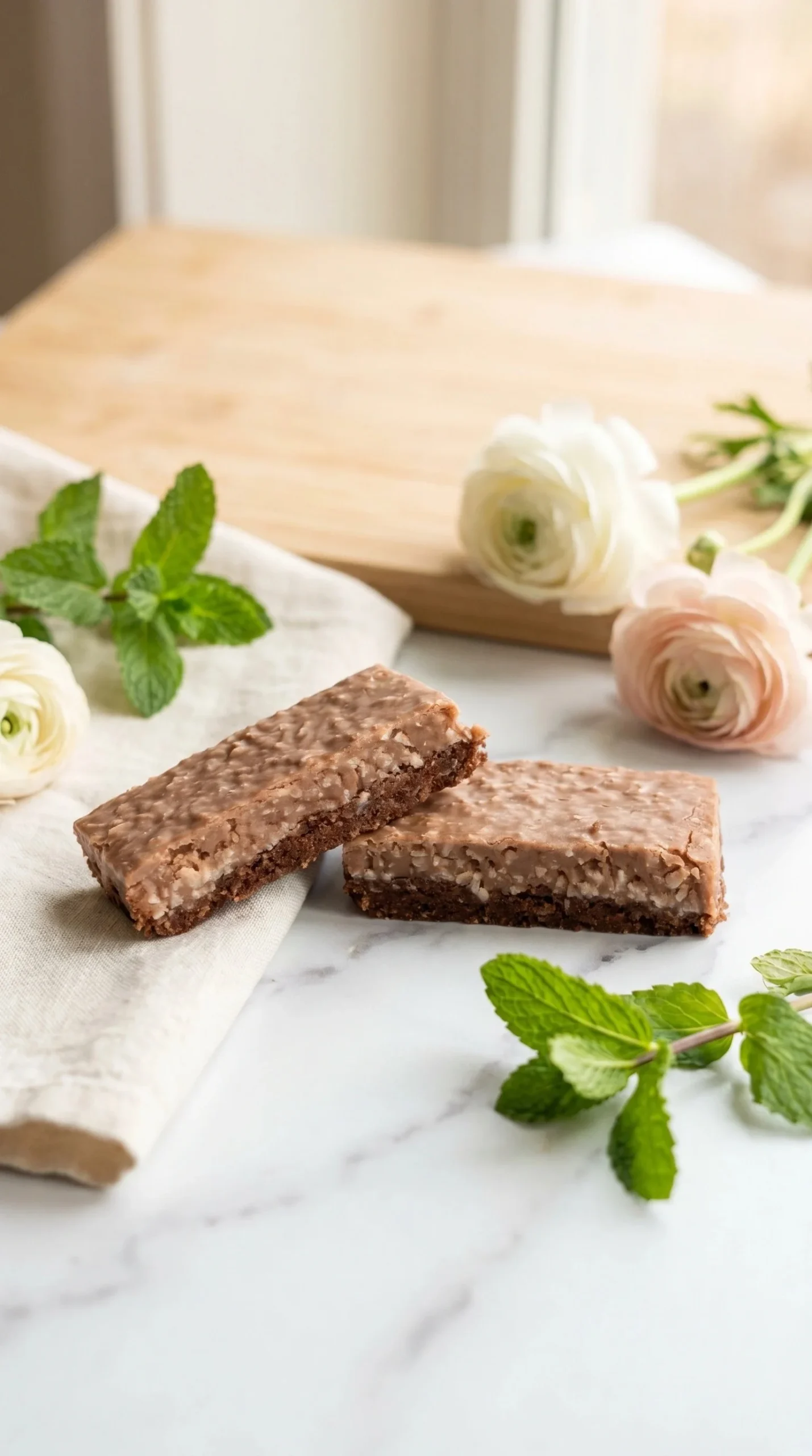 Delicious Coconut Rough Slice dessert with chocolate and coconut layers