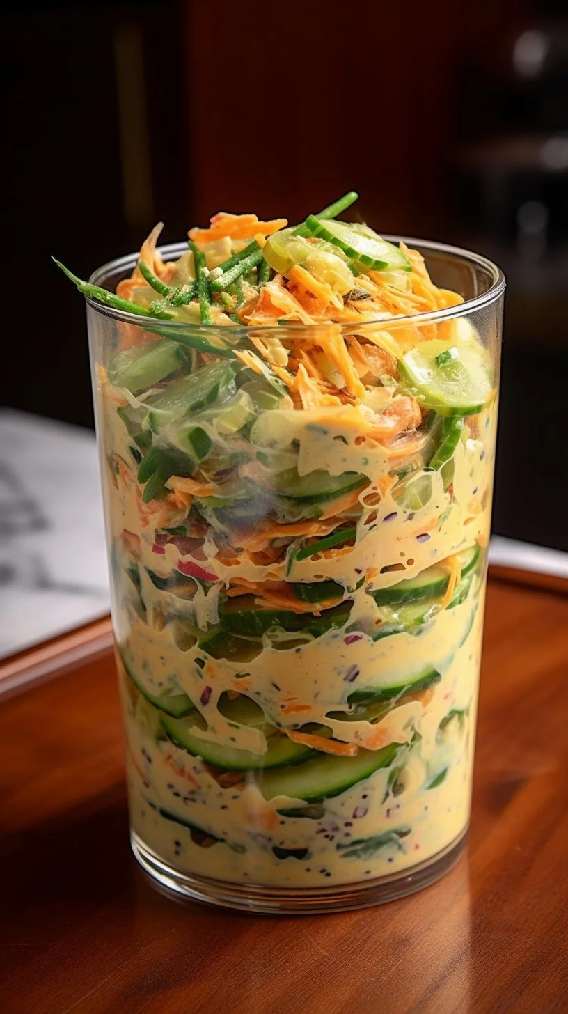 Creamy Asian cucumber salad bowl with fresh vegetables and Asian dressing