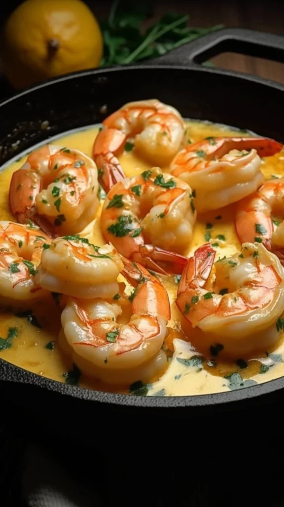 Creamy garlic butter shrimp skillet with herbs and spices