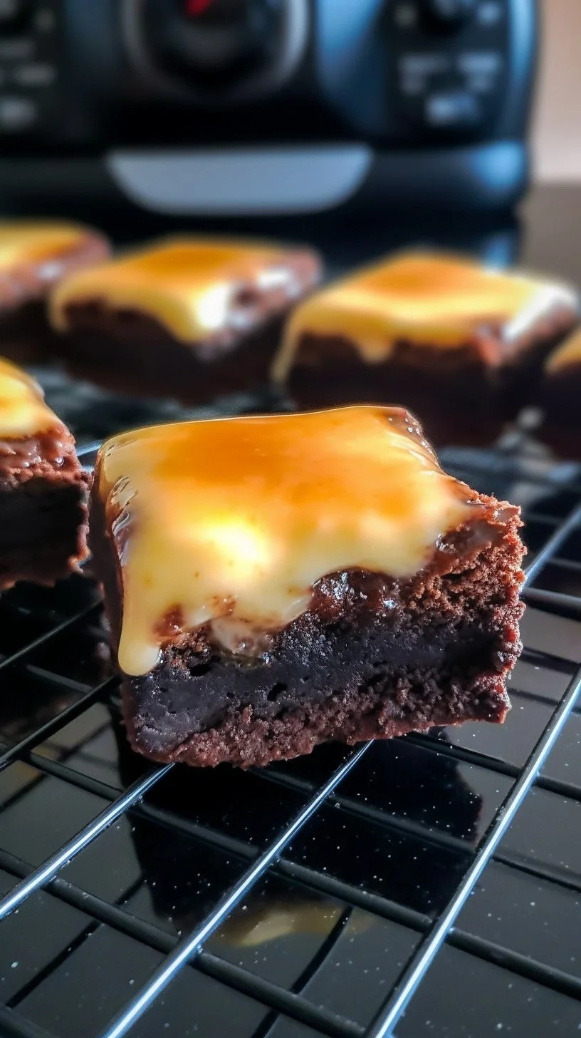 Delicious Crème Brûlée Brownies topped with caramelized sugar crust
