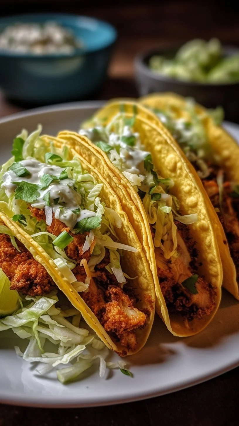 Dill Pickle Ranch Smash Chicken Tacos with Crispy Cheese on a plate