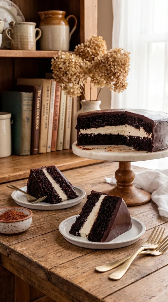 Homemade Ding Dong Cake with chocolate frosting and cream filling