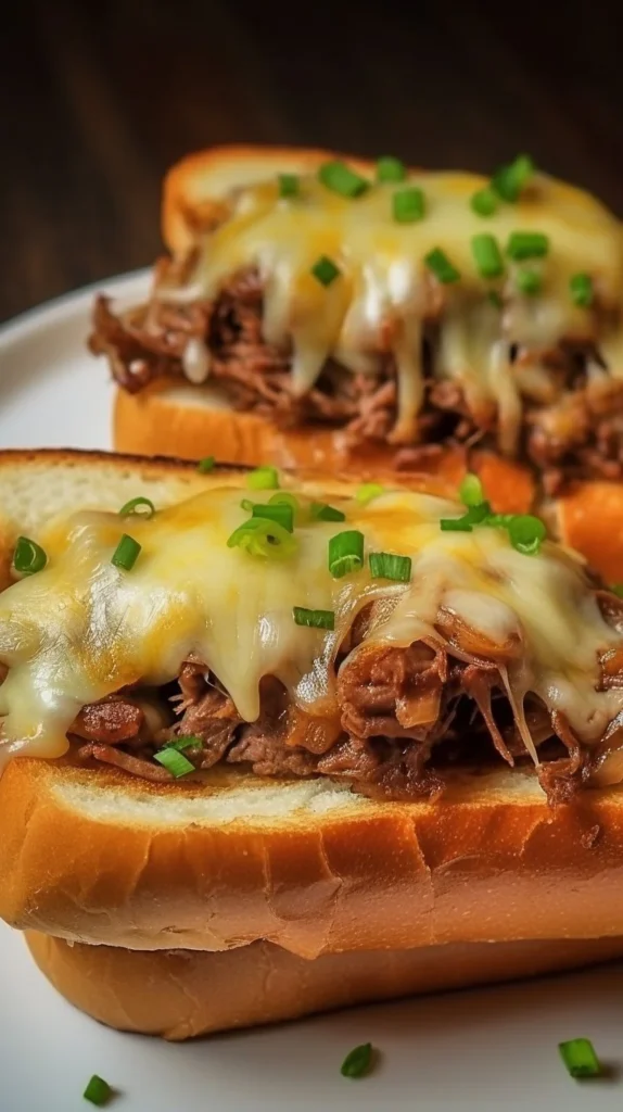 French Garlic Philly Cheesesteak Loaf with melted cheese and garlic flavor