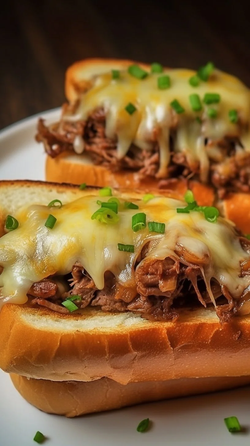 French Garlic Philly Cheesesteak Loaf with melted cheese and garlic flavor