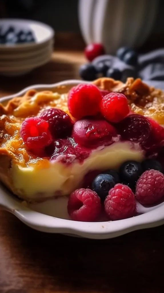 Deliciously baked Fruit Gratin dessert with a golden topping.