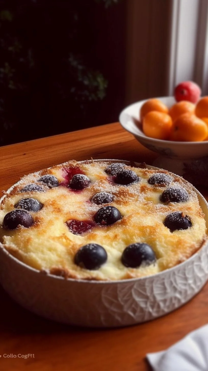 Delicious Fruit Gratin dessert topped with a creamy layer and fresh fruits.