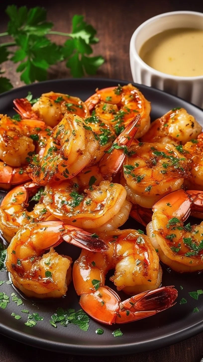 Delicious Garlic Butter Shrimp Platter with fresh herbs and spices