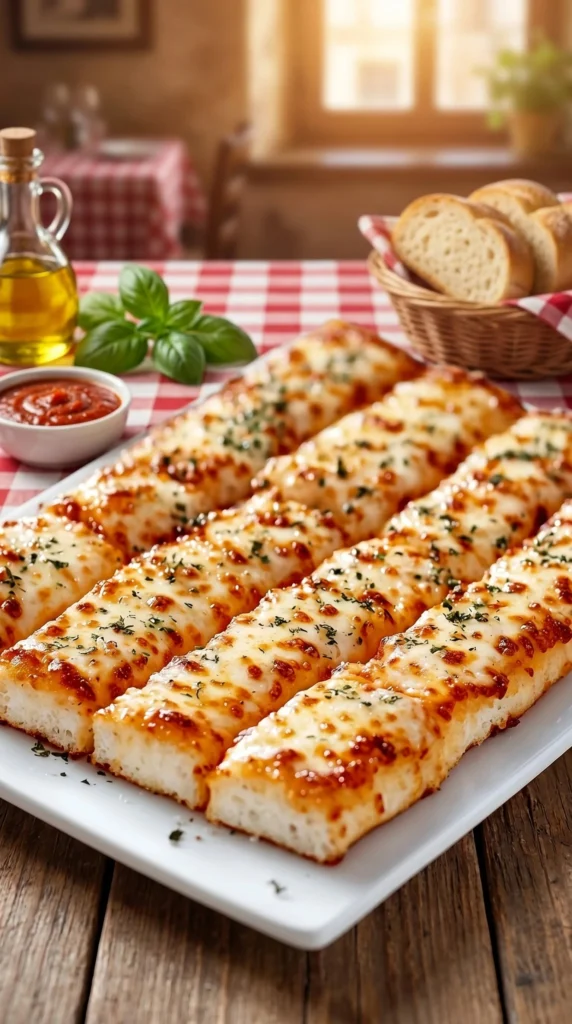 Homemade Pizza Hut cheese sticks served with marinara sauce