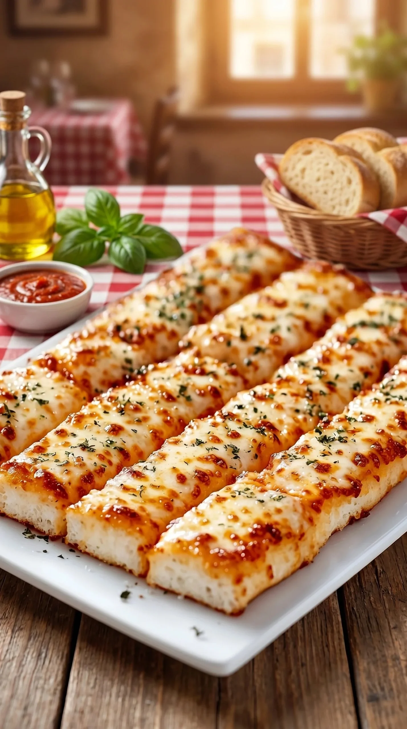 Homemade Pizza Hut cheese sticks served with marinara sauce