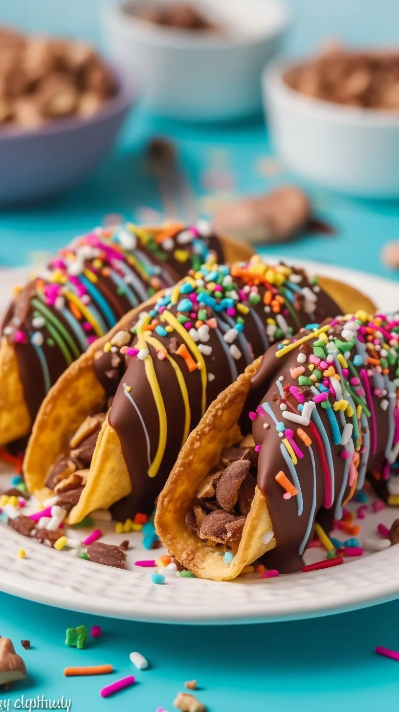 Delicious ice cream tacos with vibrant toppings in a waffle shell