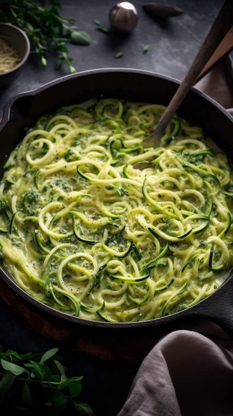 Italian zucchini sauce in a bowl with fresh herbs and garlic