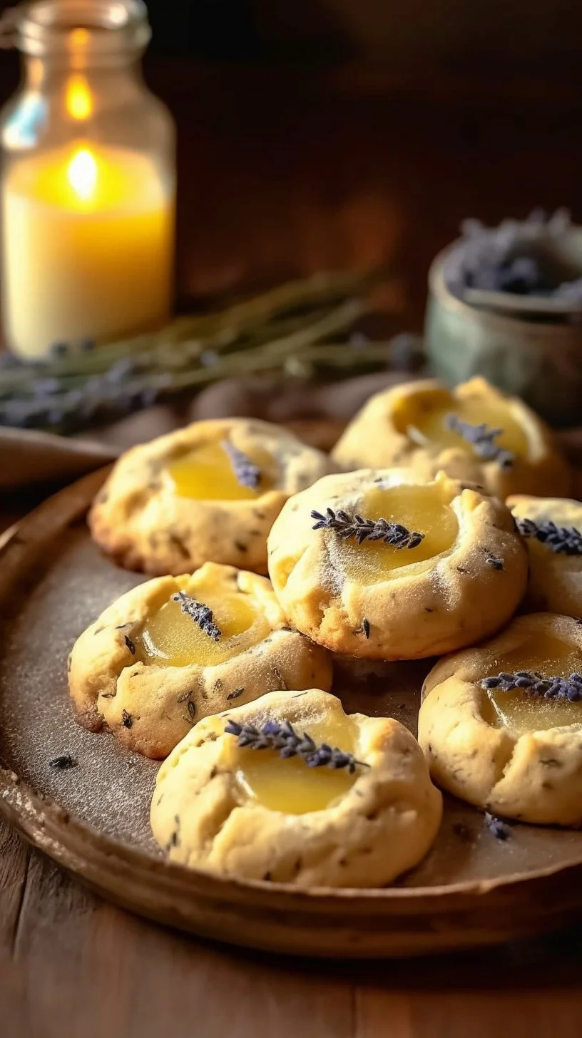 Lavender Lemon Curd Cookies beautifully presented on a plate