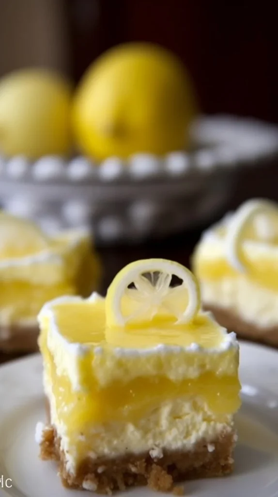 Delicious lemon cheesecake bars topped with fresh lemon zest