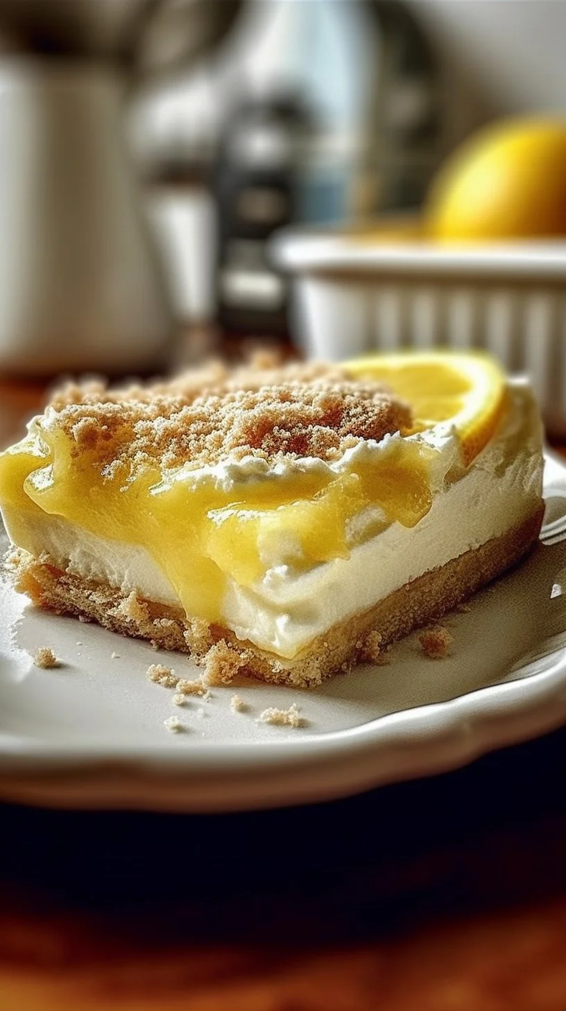 Delicious Lemon Cream Cheese Dump Cake with a creamy topping and lemon zest