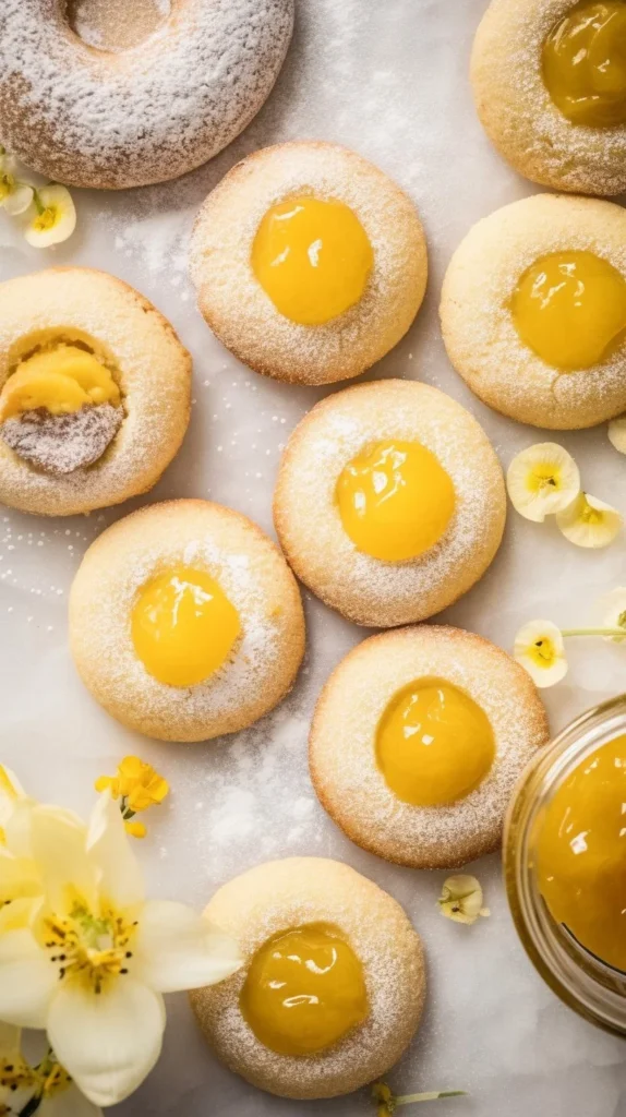 Freshly baked Lemon Thumbprint Cookies with lemon glaze and vibrant zest.