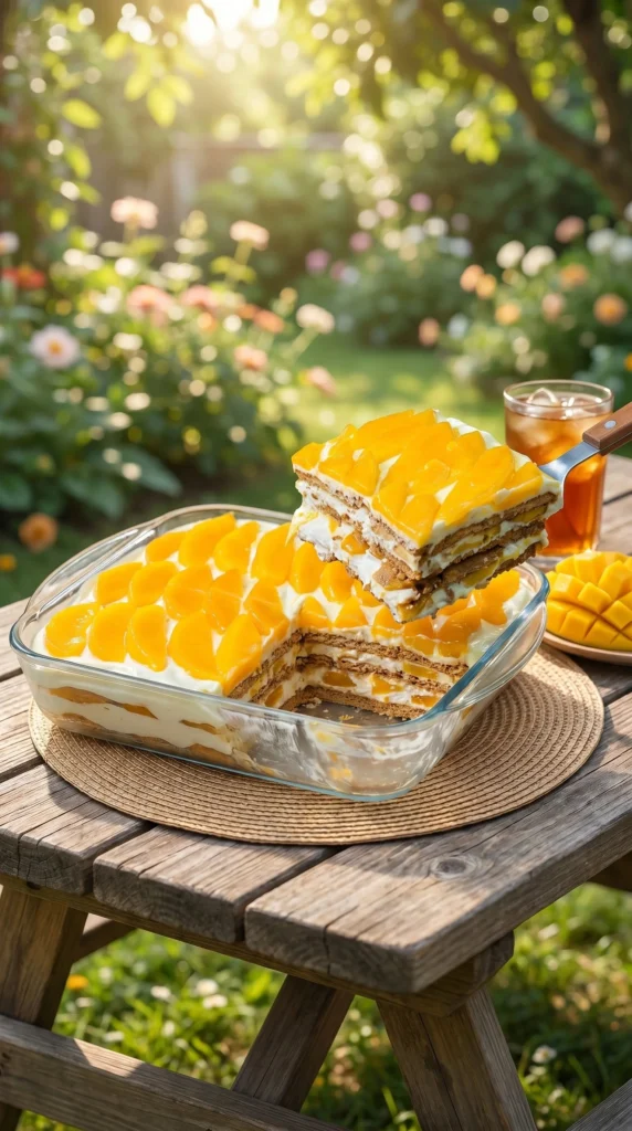 Delicious Mango Graham Float dessert served in a clear glass
