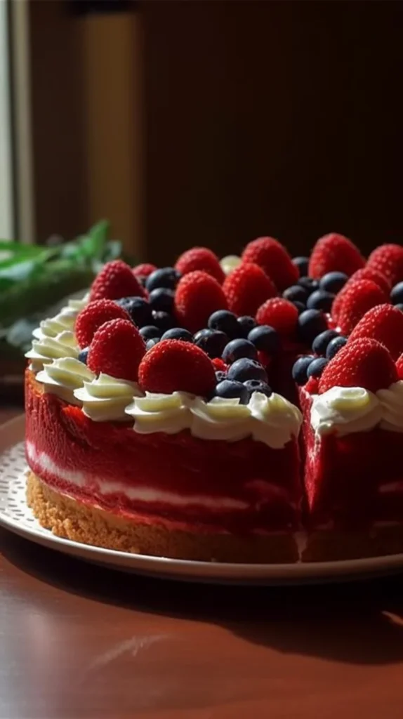 Delicious mixed berry tart topped with fresh strawberries, blueberries, and raspberries.