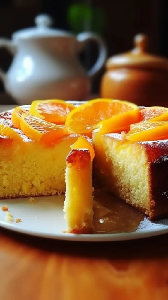 Moist orange cake topped with creamy boil, showcasing a delicious citrus dessert