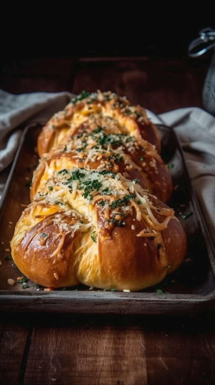 Mozzarella stuffed rosemary parmesan soft pretzels on a plate