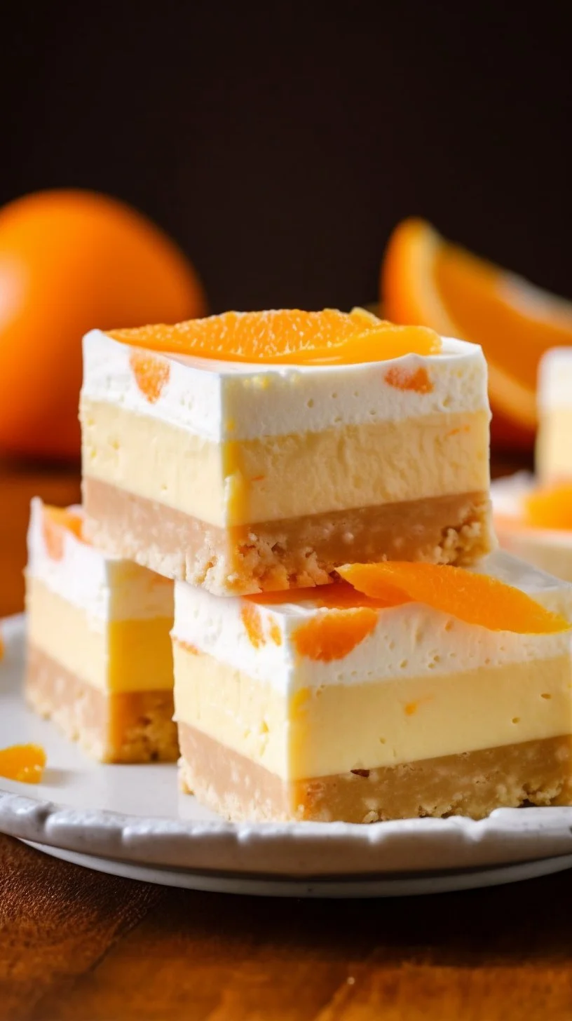 Refreshing orange creamsicle bars with creamy texture and vibrant orange color