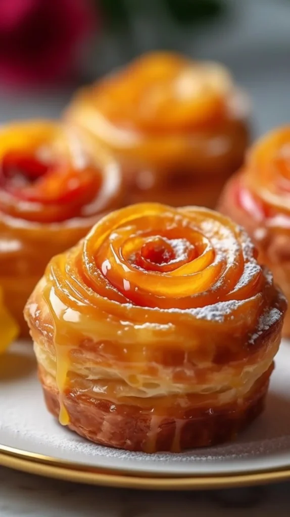 Peach Pie Cruffins Twists with flaky pastry and peach filling