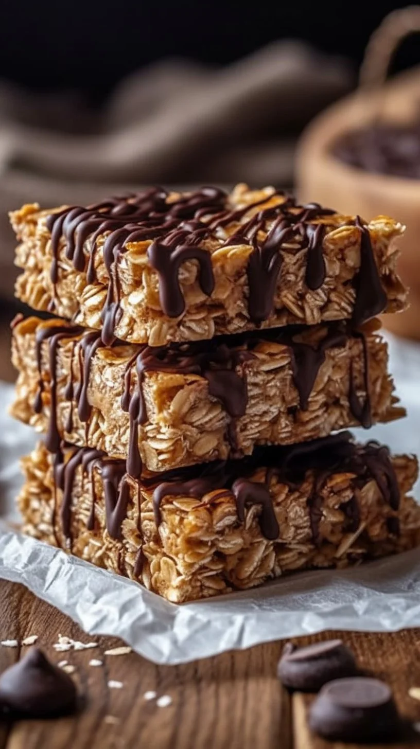 Peanut Butter Banana Oat Bars stacked on a wooden table