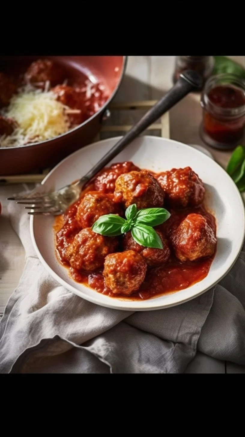 Delicious Porcupine Meatballs served with sauce and garnished with herbs