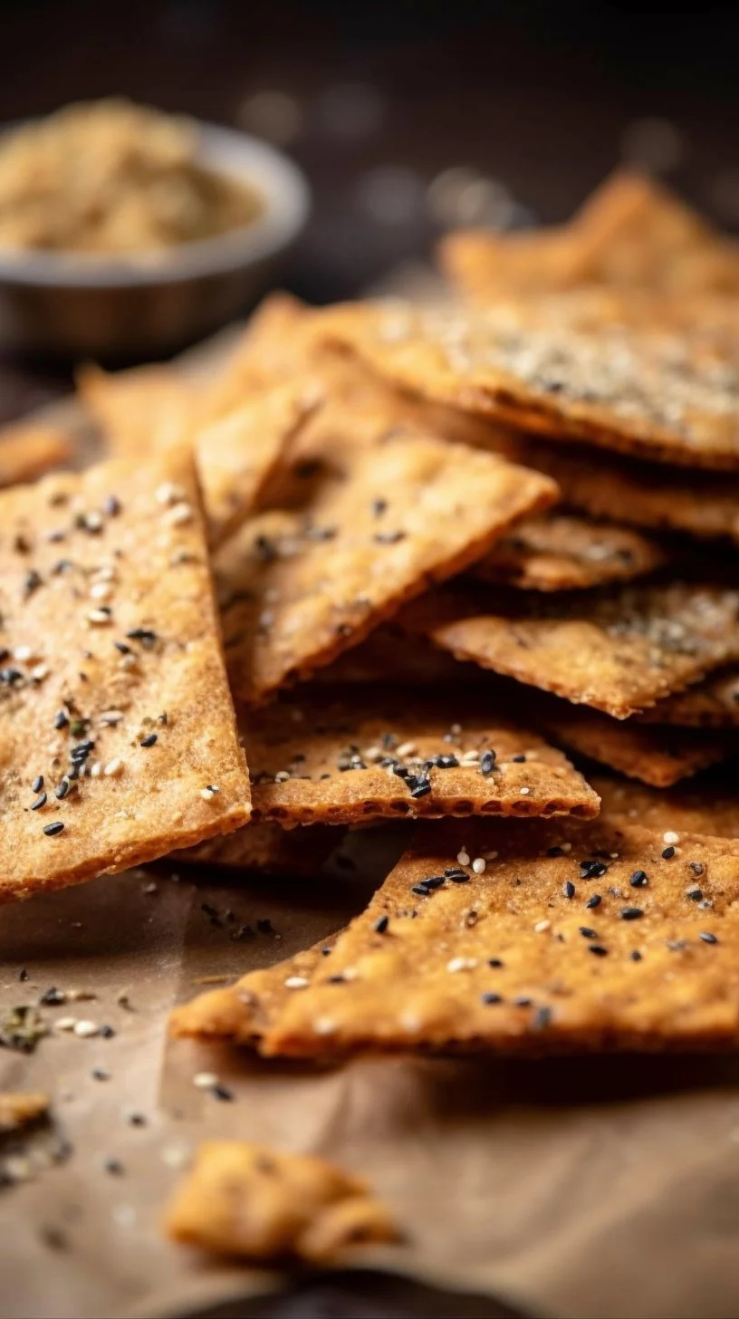 A plate of crispy quinoa crackers ready for snacking or dipping