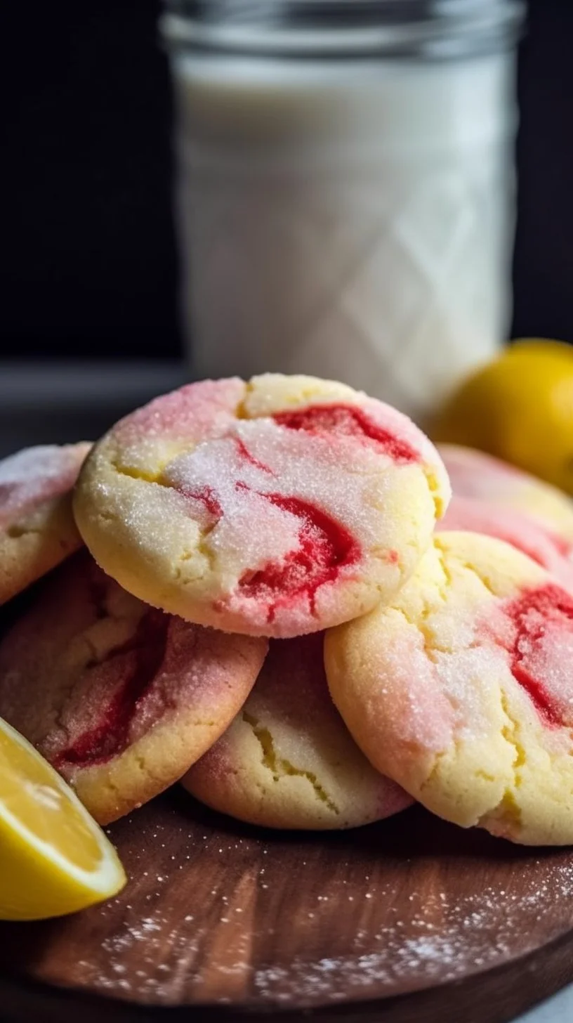 Freshly baked strawberry lemonade cookies with a zesty lemon glaze.