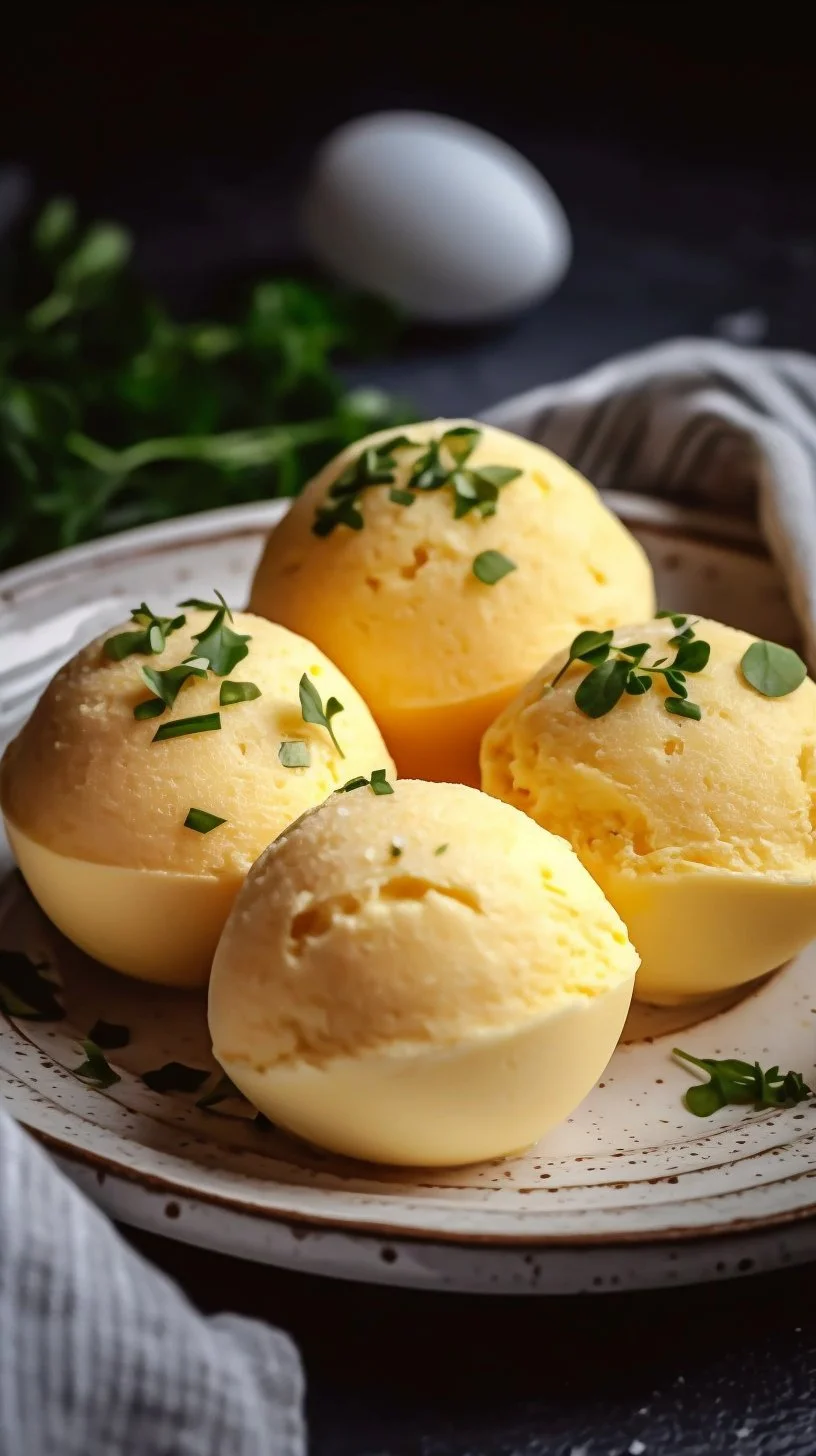 Plate of fluffy ricotta egg bites garnished with herbs