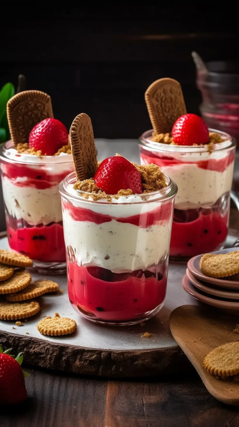 Delicious strawberry cheesecake parfaits layered with fresh strawberries and creamy cheesecake.