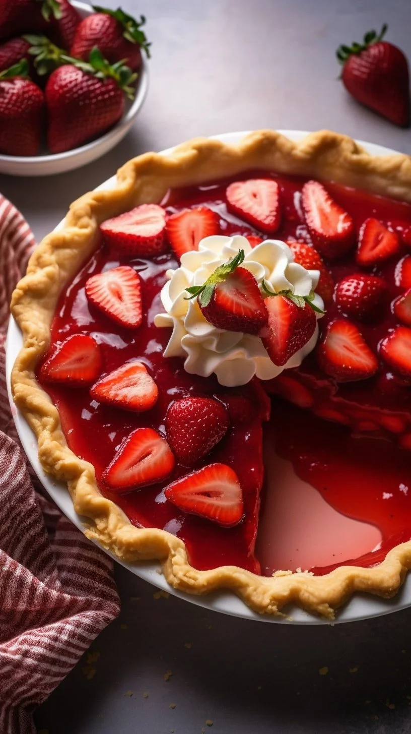 Delicious Strawberry Cream Cheese Pie garnished with fresh strawberries