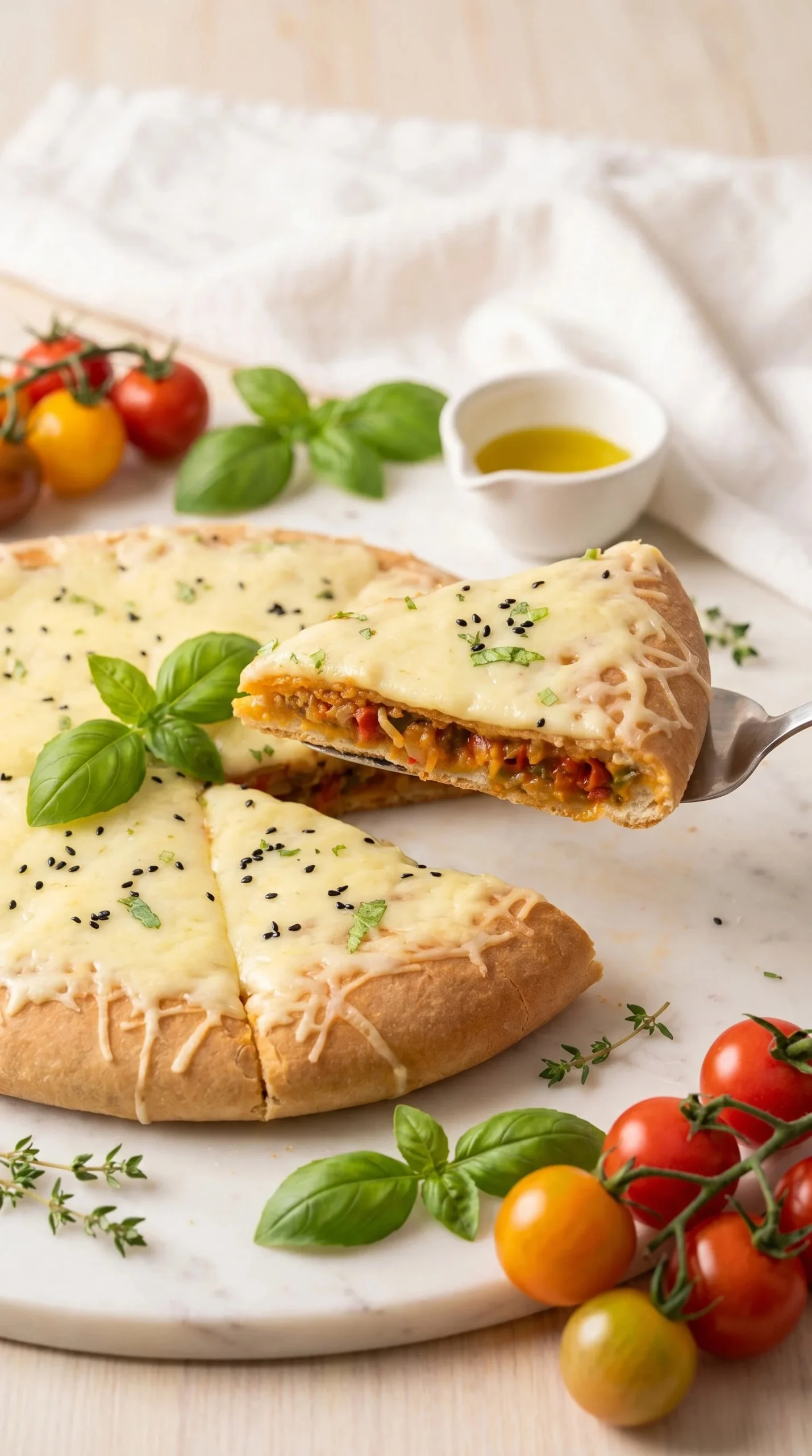 Delicious stuffed vegetable pie with vibrant vegetables and spices