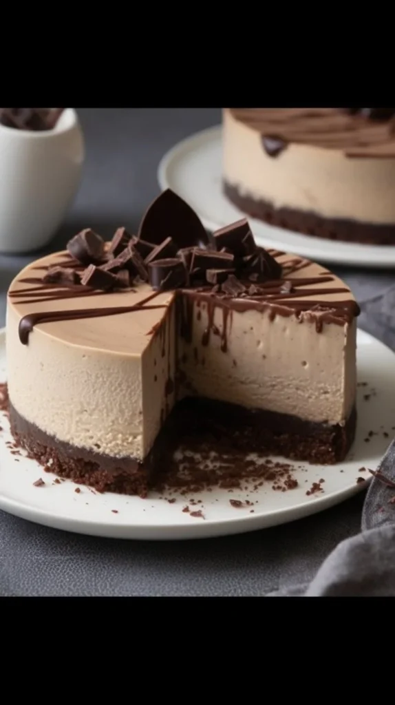 Delicious Toblerone Cheesecake topped with chocolate pieces and creamy filling