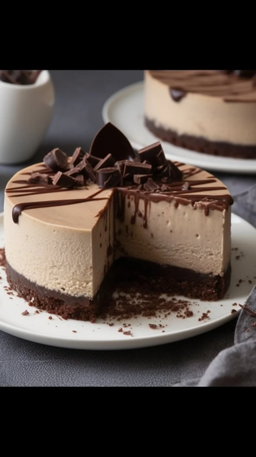Delicious Toblerone Cheesecake topped with chocolate pieces and creamy filling