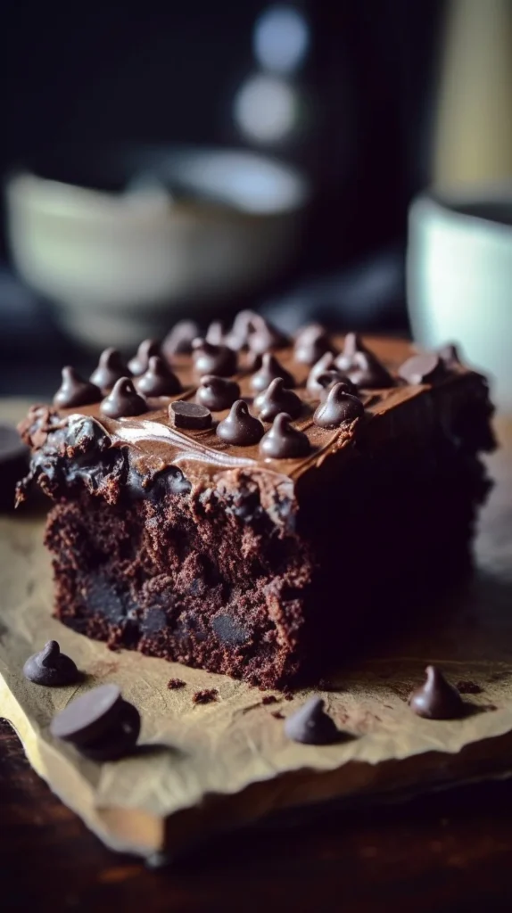 Delicious Zucchini Chocolate Cake topped with chocolate frosting and zucchini slices