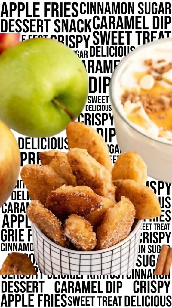 Delicious plate of crispy Apple Fries topped with cinnamon