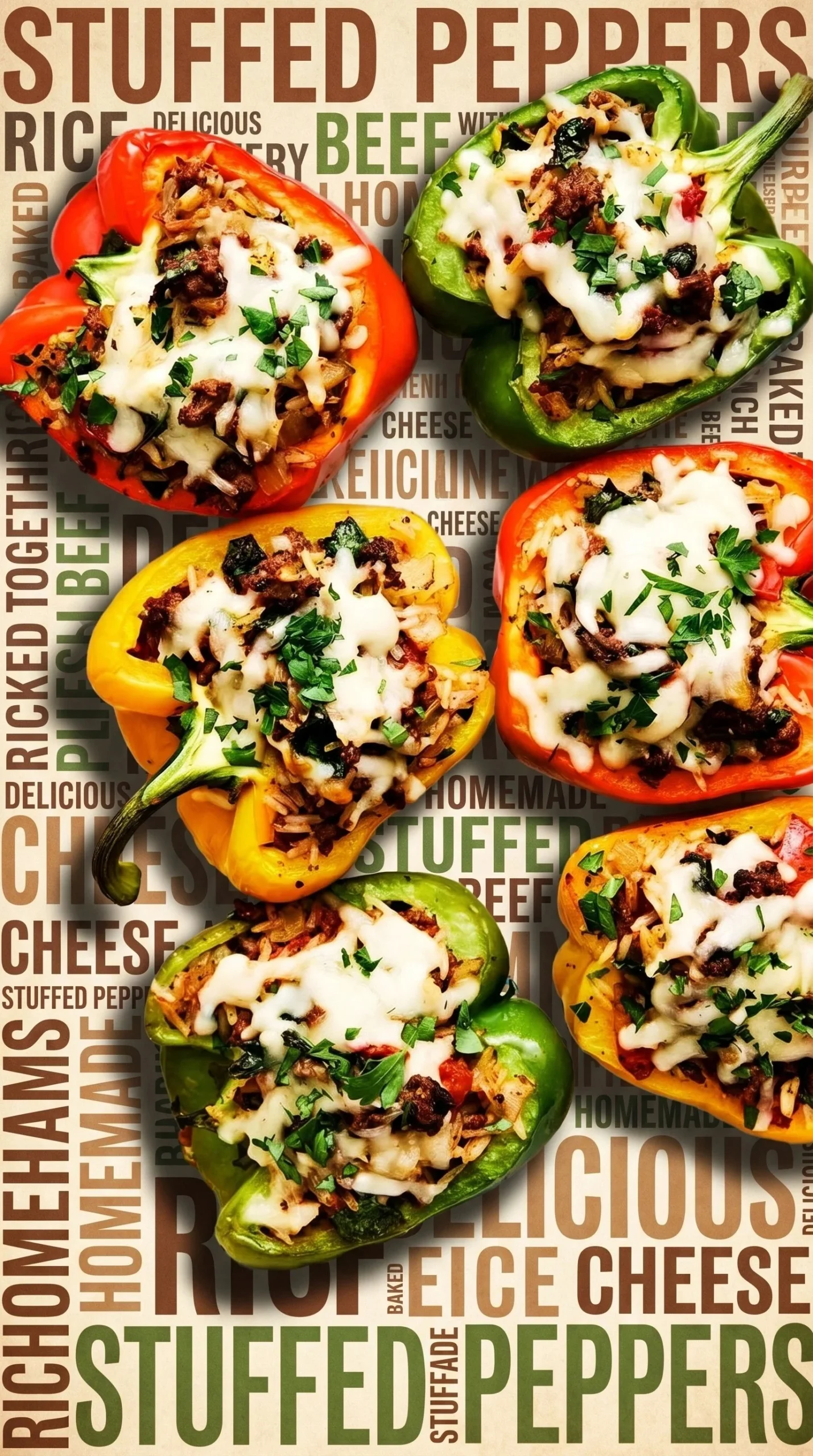 Colorful stuffed peppers filled with rice, vegetables, and spices on a plate