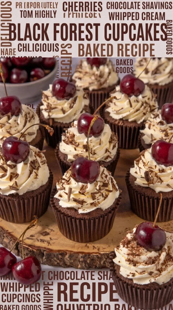 Delicious Black Forest Cupcakes with chocolate and cherry topping